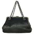 Chanel Pony And Leather Frame Black Calf Hair Clutch