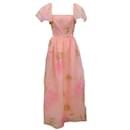 Vestido florido rosa Richilene vintage manga esvoaçante com costura dourada - Autre Marque