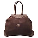 Roberta di Camerino Brown Suede and Ostrich Skin Leather Double Top Handle Satchel Handbag - Autre Marque