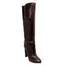 Saint Laurent Brown Patent Leather Pull On with Buckle Detail Boots/Booties