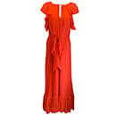 Monique Lhuillier Collection Poppy Red Ruffled Detail Belted Silk Maxi Dress - Autre Marque
