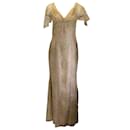 Marchesa Notte Gold Metallic / Beige Embellished Mesh Tulle Front Slit Gown / formal dress - Autre Marque