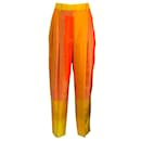 Partow Orange / Yellow Rio Pintucked Silk Twill Straight Leg Trousers / Pants - Autre Marque