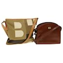BALLY Shoulder Bag Canvas Leather 2Set Brown Khaki Auth bs5498 - Bally