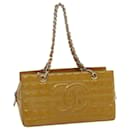 CHANEL Choco Bar Chain Shoulder Bag Enamel Beige CC Auth ai608 - Chanel