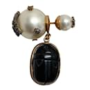 Christian Dior Crystal Pearl Tribales Beetle Charm Earring