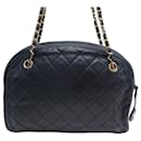 VINTAGE CHANEL CAMERA QUILTED NAVY BLUE HAND BAG PURSE - Chanel