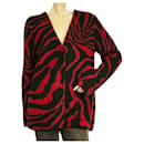 Jaqueta de tricô de malha de lã Mohair Saint Laurent vermelha preta com estampa de zebra tamanho M