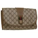 GUCCI GG Canvas Web Sherry Line Clutch Bag PVC Leather Beige Green Auth 43092 - Gucci