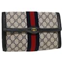 GUCCI GG Toile Sherry Line Pochette Cuir PVC Gris Rouge Marine Auth yk7169 - Gucci