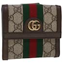GUCCI GG Canvas Web Sherry Line Trifold Wallet Cuero de PVC Beige Rojo Auth 42974 - Gucci