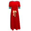 Undercover Red Velvet Ribbed Dress with Tie Waist