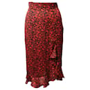 Falda drapeada asimétrica floral Maje en seda roja