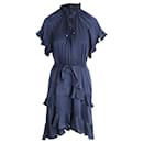 Kleid von Zimmermann mit Rüschen und Gürtel aus marineblauer Seide