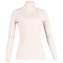 Tory Burch Ribbed Turtleneck Sweater in Beige Cotton