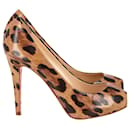 Christian Louboutin Open Clic Peep Toe Pumps in Leopard Print Patent Leather 