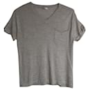 Brunello Cucinelli Melange-T-Shirt mit V-Ausschnitt und Taschendetail aus beigem Kaschmir