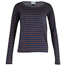 Gestreiftes langärmeliges Prada-T-Shirt aus marineblauer und orangefarbener Baumwolle