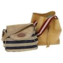 BALLY Sherry Line Shoulder Bag Leather 2Set Beige Red Navy Auth bs5761 - Bally