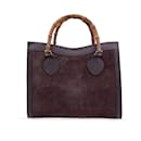Vintage Brown Suede Bamboo Princess Diana Tote Bag - Gucci