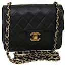 CHANEL Mini Matelasse Chain Flap Bolso de hombro Piel de cordero Oro negro Auth ai651EN - Chanel