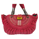 CHRISTIAN DIOR FRAME RED PLEATED LEATHER LEATHER HAND BAG PURSE - Christian Dior