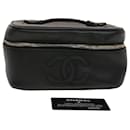CHANEL Vanity Cosmetic Pouch Caviar Skin Black CC Auth bs5672 - Chanel