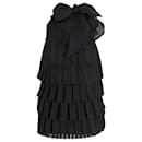 Balmain Bow-embellished Pleated Knitted Mini Dress In Black Nylon
