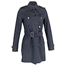 Burberry Kensington Mid Heritage Trench Coat in Navy Blue Cotton