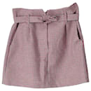 Maje Belted Houndstooth Mini Skirt in Pink Cotton