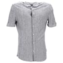 Brunello Cucinelli Striped Short Sleeve Button Up Shirt in Grey Linen