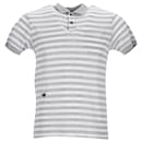 Dior Bee Embroidered Striped Polo Shirt in Grey and White Cotton