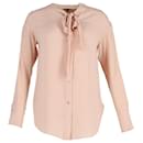 Theory Tie Neck Blouse in Pink Silk