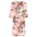 Knielanges Kleid mit bemaltem Blumen-Print von Dolce & Gabbana aus mehrfarbigem Polyester