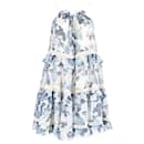 Gestuftes ärmelloses Zimmermann-Kleid aus blauer Seide mit Blumenmuster