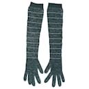 Prada Striped Long Knitted Gloves in Green Wool Blend
