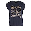 Sandro Paris World Lovers Print T-shirt in Navy Blue Modal
