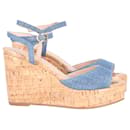 Stuart Weitzman Palmina Platform Wedge Sandals in Blue Canvas