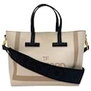 Tom Ford T Tote Canvas e Couro Bege