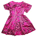 3.1 Phillip Lim Vintage Brocado Rosa Cereja Vestido Fit & Flare Reino Unido 12 US 8 eu 40