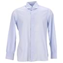Ermenegildo Zegna Camisa de vestir a cuadros en algodón azul con botones
