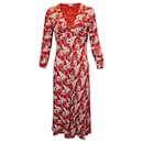 Vestido largo de manga larga con cuello en V de Rixo en viscosa con estampado floral rojo - Autre Marque