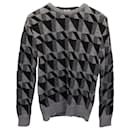Saint Laurent Geometric Knit Crewneck Sweater in Grey Wool