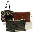 VALENTINO Clutch Bag Nylon Leather 3Set Brown Beige Green Auth bs5754 - Valentino