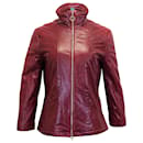 Escada Sport Mock Neck Zip Front Jacket in Red Leather