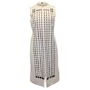 Akris Sleeveless Front-Zip Hotel-Facade Embroidered Sheath Dress in Beige Wool