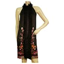 Roberto Cavalli Black Floral Printed 100% Silk Midi Dress Ruffled 40