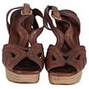 Prada Stitched Platform Sandal in Brown Leather