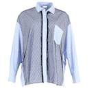 RED Valentino Mesh Overlay Striped Button Down Shirt in Light Blue Cotton - Red Valentino