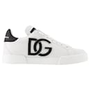 Portofino Logo-Print Sneakers - Dolce&Gabbana - Leather - Black/ white - Dolce & Gabbana